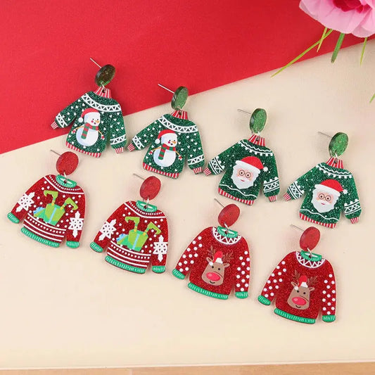 View details for Acrylic Sweater Christmas Earrings Snowflakes Santa Claus Cartoon