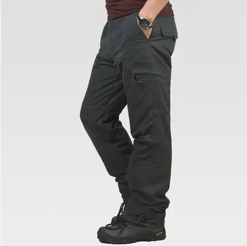 Winter Men Thick Fleece Thermal Multi-pocket Straight Cargo Pants AliExpress
