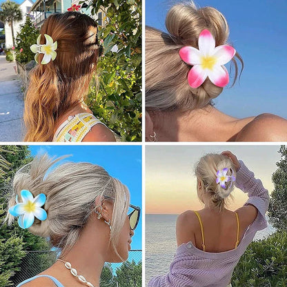 Six colors Gradient Flower Hair Accessories Set Beach Style Hairpins Flower Claw Clips Summer Flower Hairpins Hawaiian Style Sheeamy Store