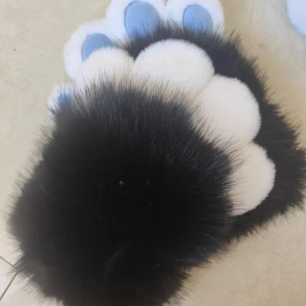 Guantes Kawaii de dibujos animados para disfraz, peludos, de piel, Kigurumi, de felpa, con patas de gato, guantes gruesos y cálidos con garras de gato, regalos