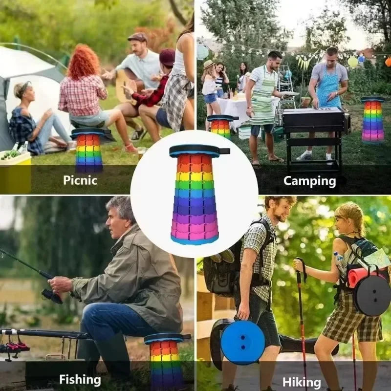 Silla Telescópica Plegable de Plástico Portátil Ligera - Taburete Compacto de Altura Ajustable Perfecto para Pesca, Playa y Camping