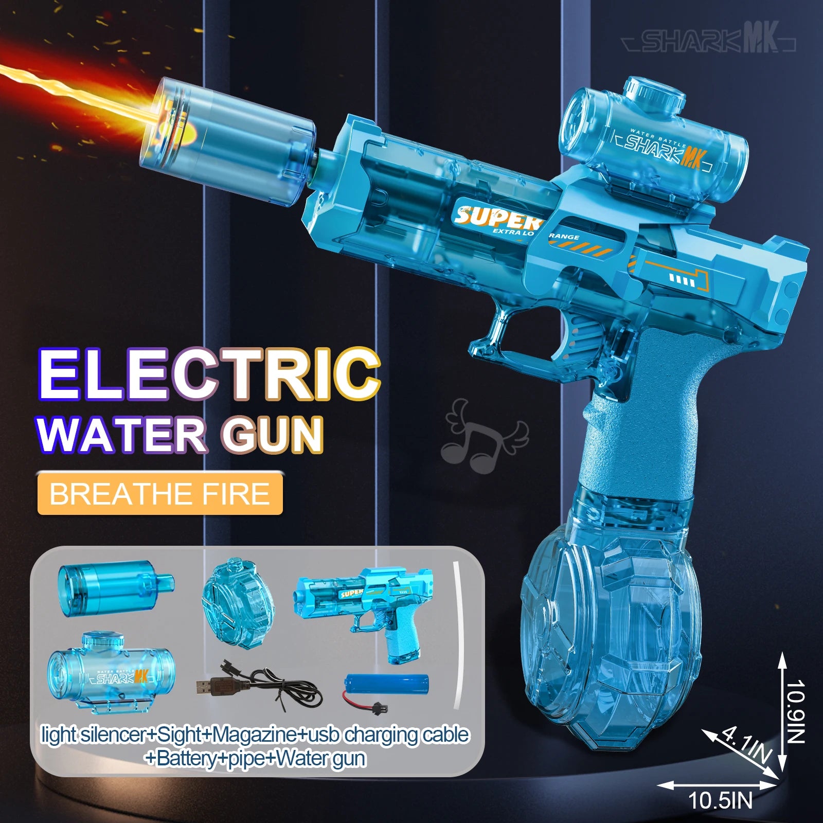 New Electric Water Gun With light Sprays Flame Effect Continuously High-pressure High-speed Powerful Outdoor Water Gun Toys
