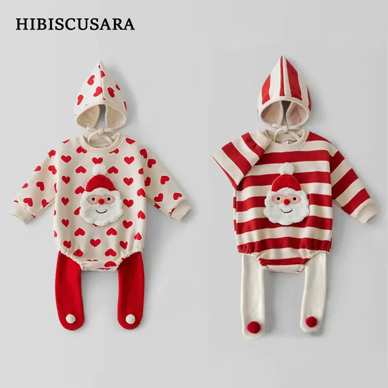 View details for Christmas Baby Sweater Santa Clause Long Sleeve Romper Hat Heart Red