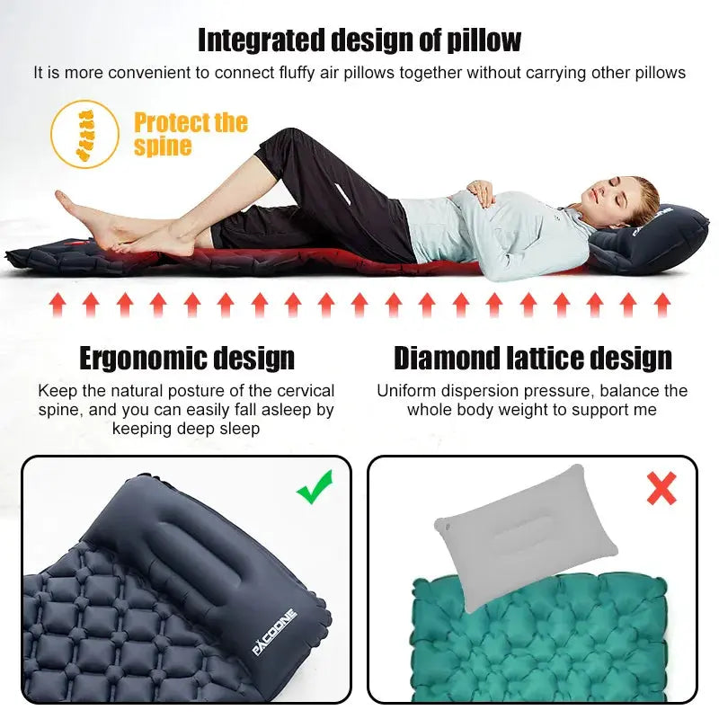 PACOONE Outdoor Camping Sleeping Pad Inflatable Mattress with Pillows AliExpress