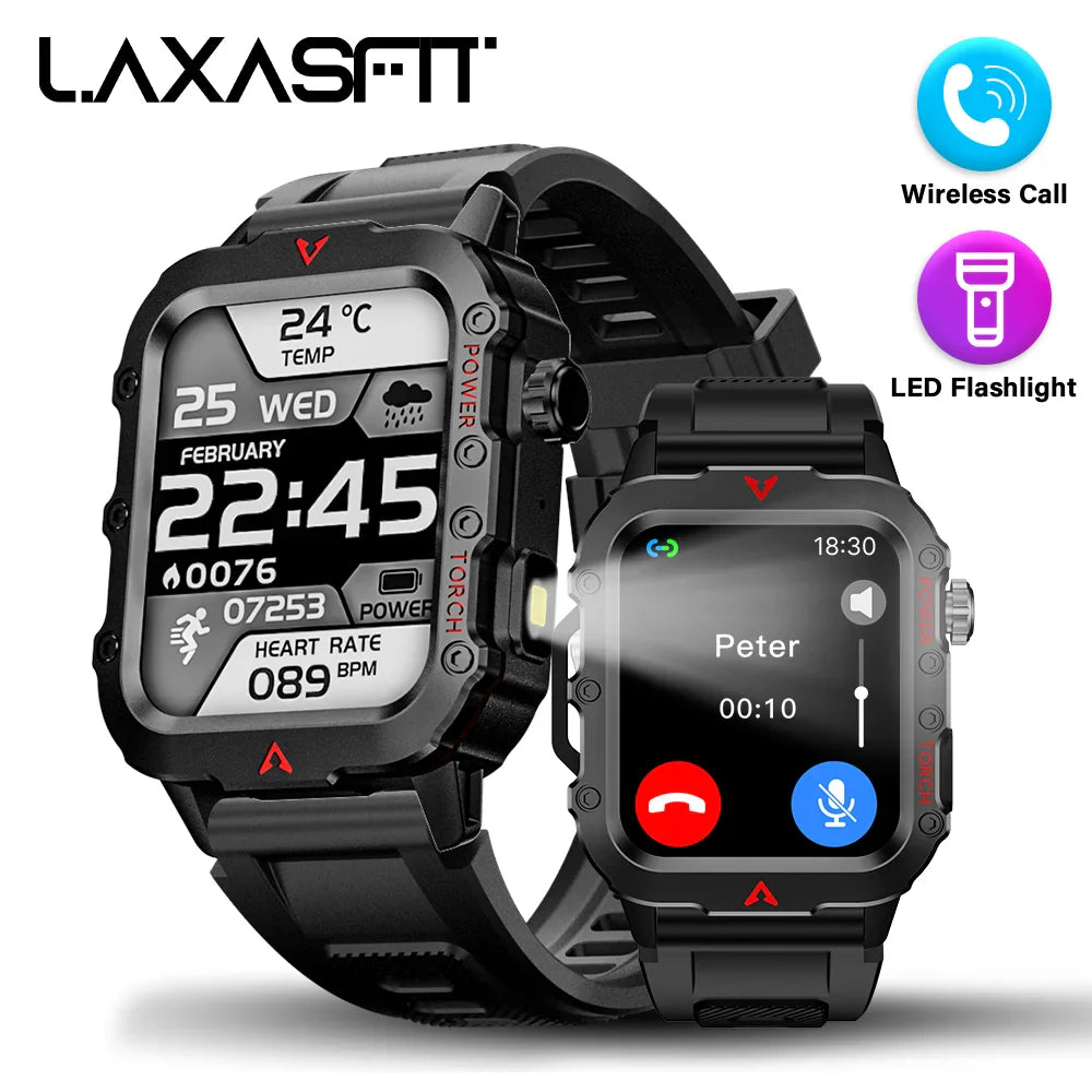 LAXASFIT Men Sports Smart Watch 1.71 Screen Blood Oxygen Bluetooth Talking Watch Multi Sport LED Flashlight Outdoor Smart Watch LAXASFIT Watch Store
