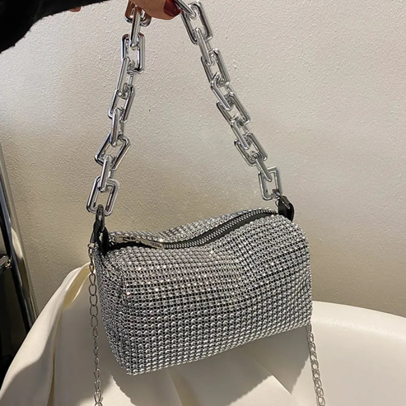 Allover Rhinestone Bucket Bag, Glitter Chain Prom Purse, Women's Mini Crossbody Bag (6.3*3.54) Inch Stone's Store