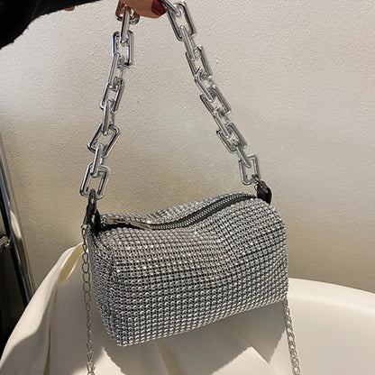 Allover Rhinestone Bucket Bag, Glitter Chain Prom Purse, Women's Mini Crossbody Bag (6.3*3.54) Inch Stone's Store