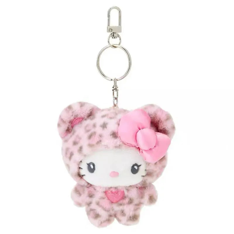 Sanrio Leopard Print Bear Series Hello Kitty Keychain Pendant Cartoon Kitty Cat Plush Doll Pendant Keychain Bag Decorations Gift Stone's Store