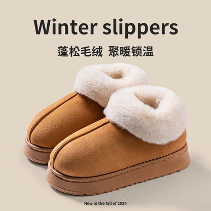2024 High Quality of  Women's Fashion Snow Boots Fluffy Plush Faux Fur Soft Slippers Winter Indoor Comfortable Home men's Shoes Stone's Store