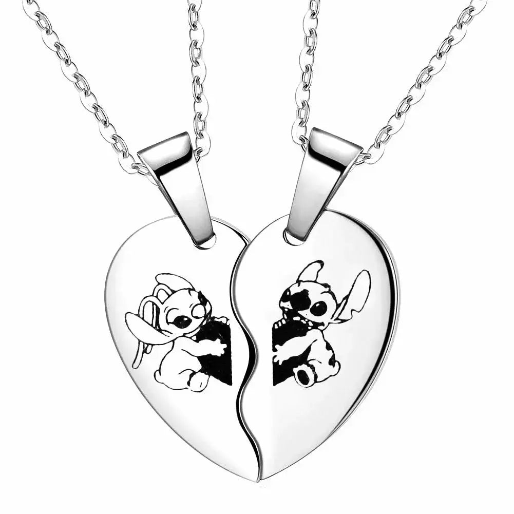 Colgantes de collares de moda Disney de Lilo & Stitch para parejas con corazón