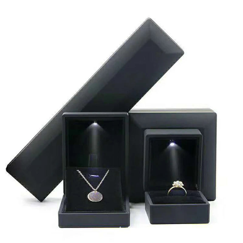 LED Jewelry Ring Box with Llight Luxury Crown Earrings Pendant Storage Display Proposal Wedding Gift Box Jewelry Organizer Box