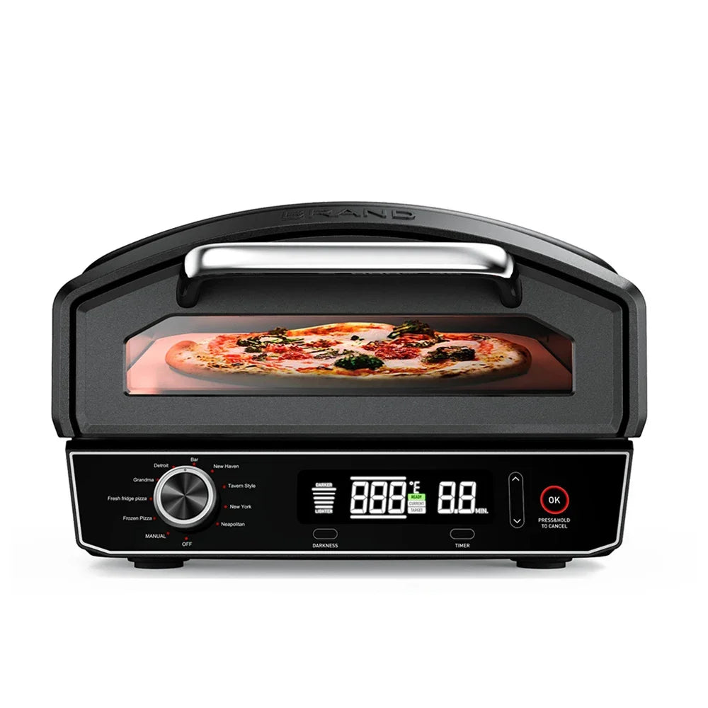 Horno de pizza eléctrico portátil de 14 pulgadas para exteriores, horno de pizza de acero inoxidable para acampar, hacer senderismo, con piedra para pizza