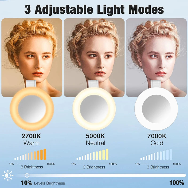 Espejo con luz para teléfono móvil Luz led para selfie Luz de vídeo portátil recargable luz led de relleno