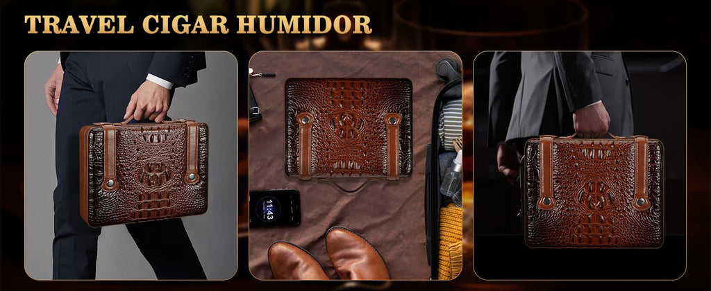 Cigar Humidor Case with Hygrometer, Humidor Box, Humidifier, Divider, Travel Cigar Case,Cedar Wood, Hold up to 50 Cigars XIFEI Official Store
