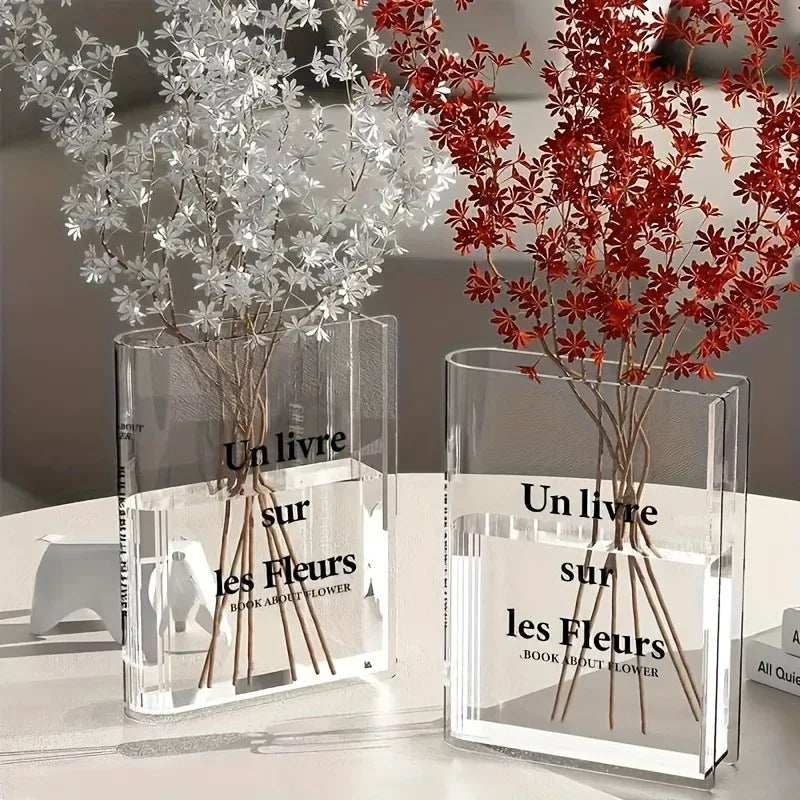 Clear Book Vase Aesthetic Acrylic Vase Unique Flower Vase For Cute Bookshelf Decor Modern Style Vase Room Decor Floral Container