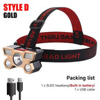 5 LED Headlamp Rechargeable with Built in 18650 Battery Strong Light