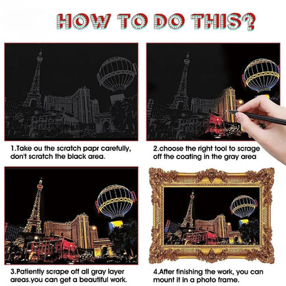 4Pcs Children DIY Night Scene Art Scratch Painting Toys City Building AliExpress