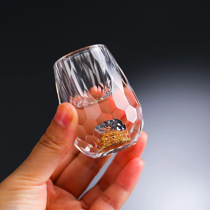 Luxury Crystal Glass Vodka Sake Liqueur Gold Foil Glass Beautifu Store