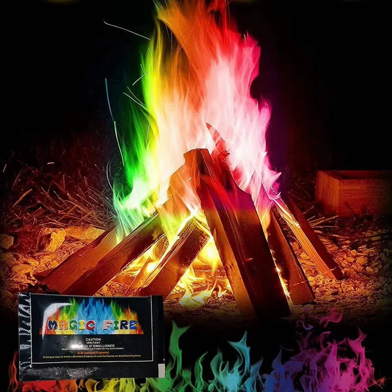 10 paquetes de fuego que cambian de color, polvo no tóxico para fogatas, hogueras y chimeneas, colores de llama seguros y vibrantes