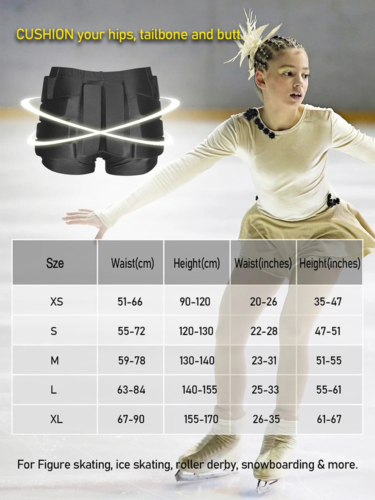 AVIVOR Padded Figure Skating Shorts Crash Butt Pads for Hips Tailbone Unisex Ice Sports