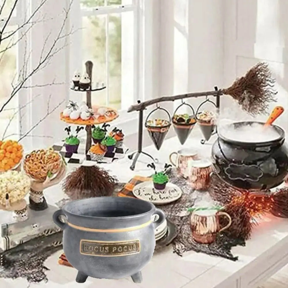 Resin Witches Cauldron Serving Bowls with Spoon Old Style Halloween Candy Bowl Practical Sundries Container Christmas