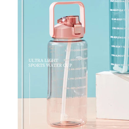 Portable Large Capacity Plastic Straw Time Marker Outdoor Water Bottle