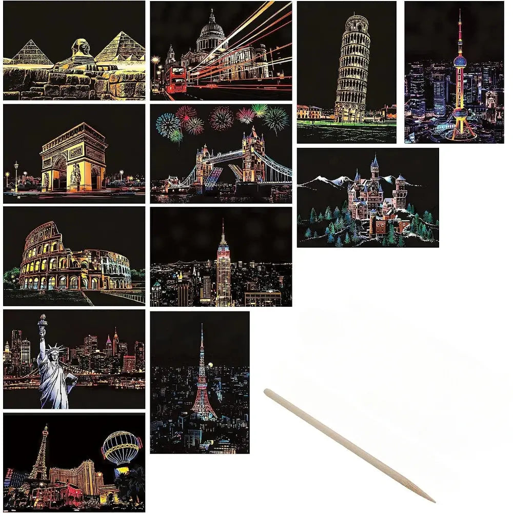 4Pcs Children DIY Night Scene Art Scratch Painting Toys City Building AliExpress