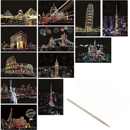 4Pcs Children DIY Night Scene Art Scratch Painting Toys City Building AliExpress