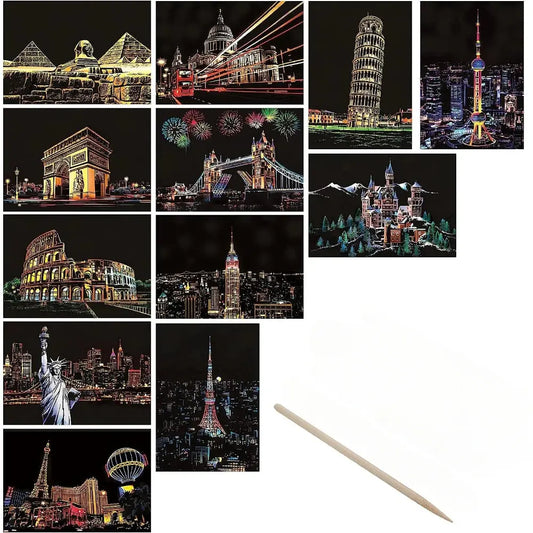 4Pcs Children DIY Night Scene Art Scratch Painting Toys City Building AliExpress
