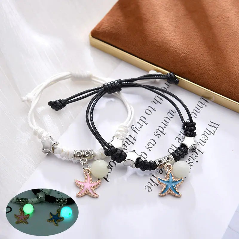 Luminous Beads Star Couple Bracelets For Women Men Charm Cat Flower Heart Key Lock Cross Matching Bracelets dropshipping-A Store