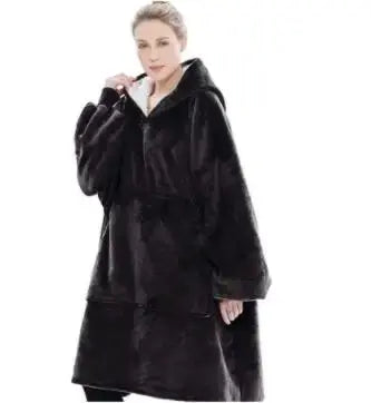 HMSU Winter Outdoor Hooded Pocket Blankets Warm Soft Hoodie Slant Robe
