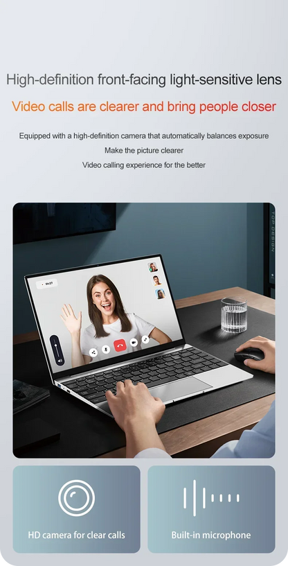 14.1"Ultra Slim Laptop 16GB RAM 2TB SSD Intel N3700 Notebook Gamer 1920*1080 Display Office Study Computer PC Windows 11 Pro