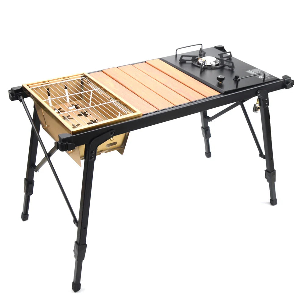 Portable IGT Wood Camping Table with Removable Gas Stove and BBQ Grill Stone's Store