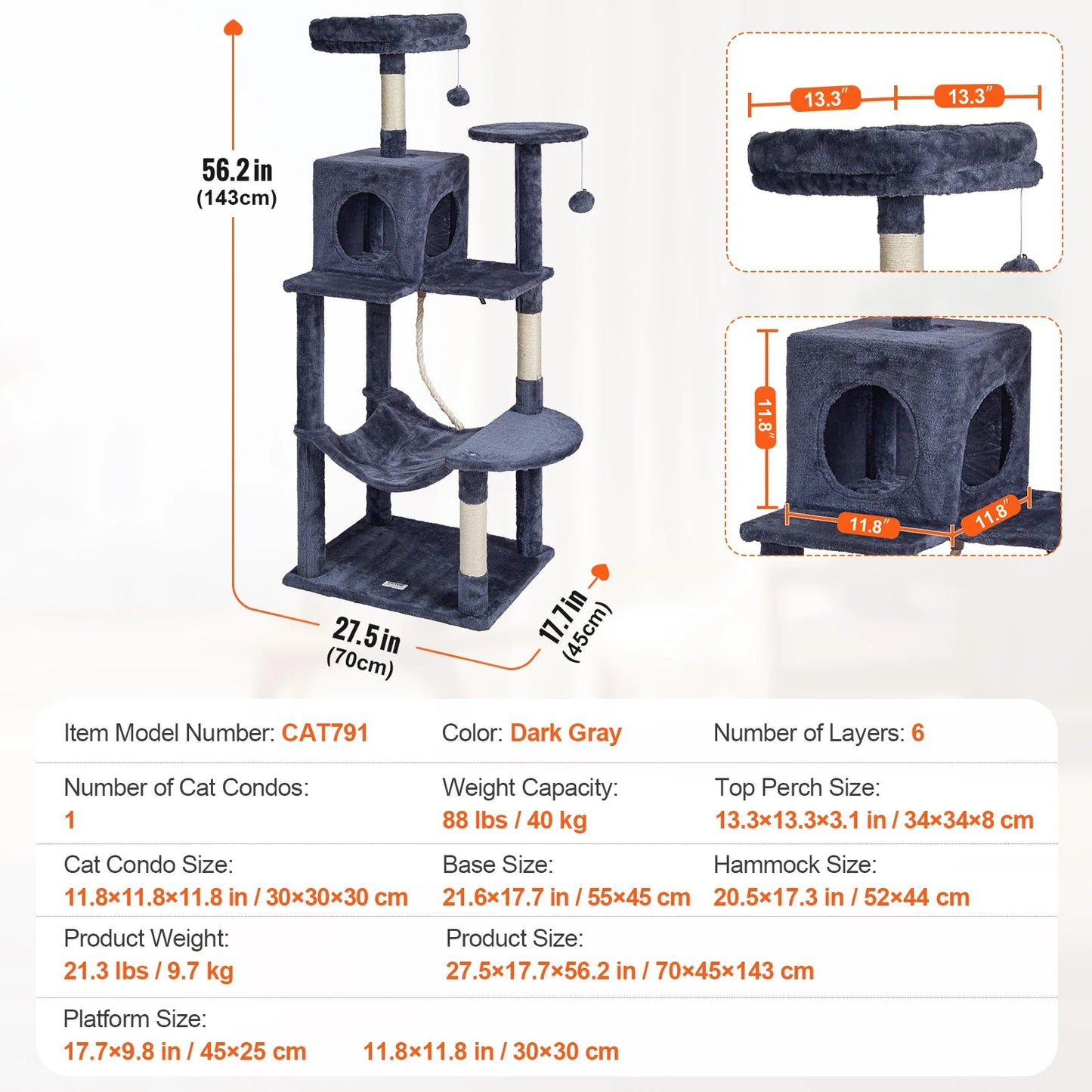45.2" Cat Tower with Cat Condo Sisal Scratching Post VEVOR BESTEQUIP Overseas Store