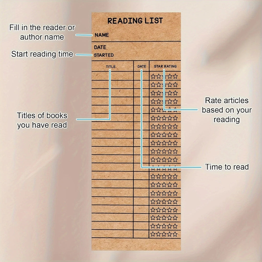20/50 PCS Reading List Bookmark, 3 x 8 Inch Personal Library Cards, Reading Log Bookmark, Perfect Gift for Reading Lovers