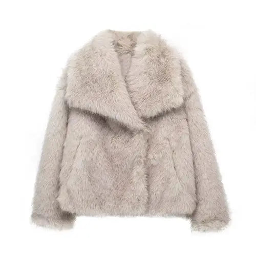 View details for TRAF 2024 Women Fashion Cropped Faux Fur Jacket Coat Long Sleeve Front 