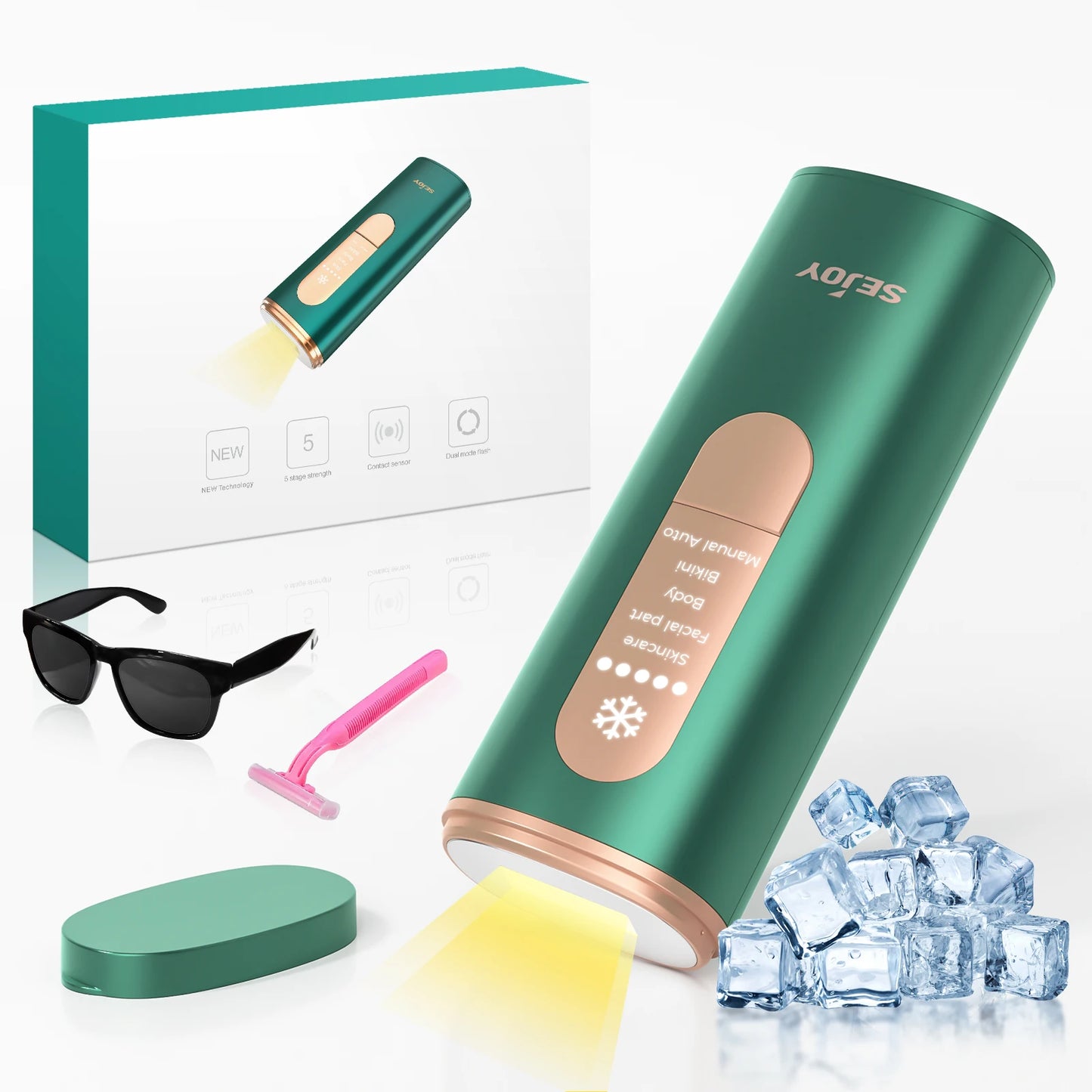 Sejoy Portable IPL Laser Epilator 5 Modes - Painless, Permanent Hair Removal for Women’s Full Body,Bikini,Leg, Face,Underarm