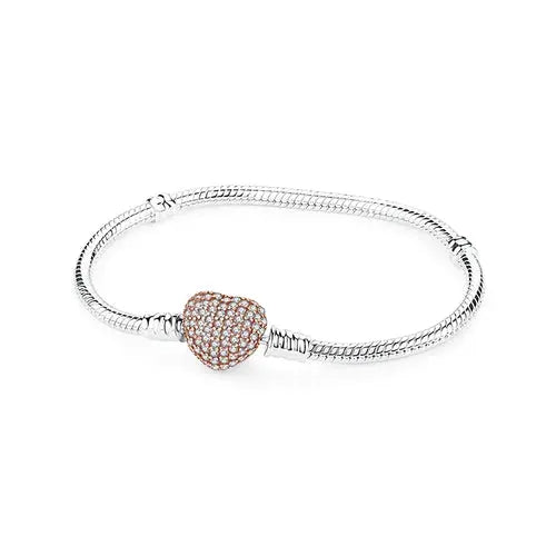 Brazaletes Pulseras de Plata de Ley 925 Originales Charms de Clip Corazón de Amor