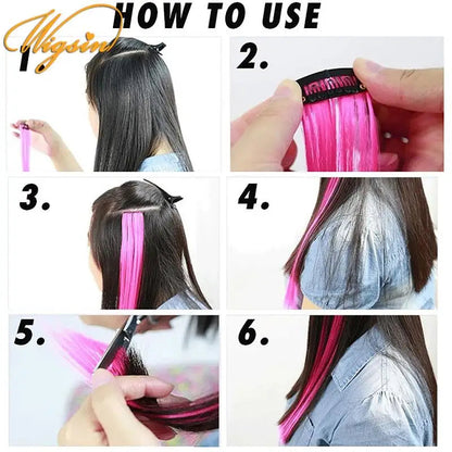 22Inch Synthetic Sparkle Hair Extensions Clip In Rainbow Shiny Long Straight Hair Heat Resistant Hair Accessories for Women Stone's Store