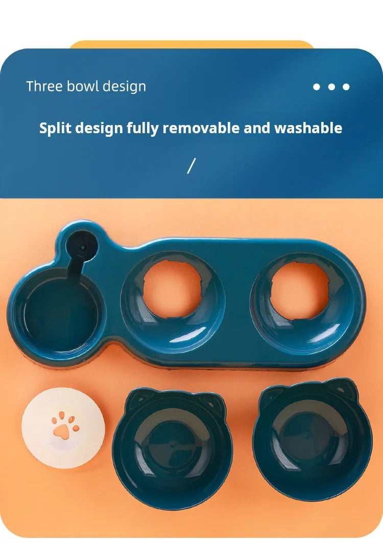 Pet Bowls With Water Feeder, 3 In 1 Ear Design Tilted Cat Water And Food Bowl Set With Gravity Water Bottle For Neck Protection Archie Pets Store