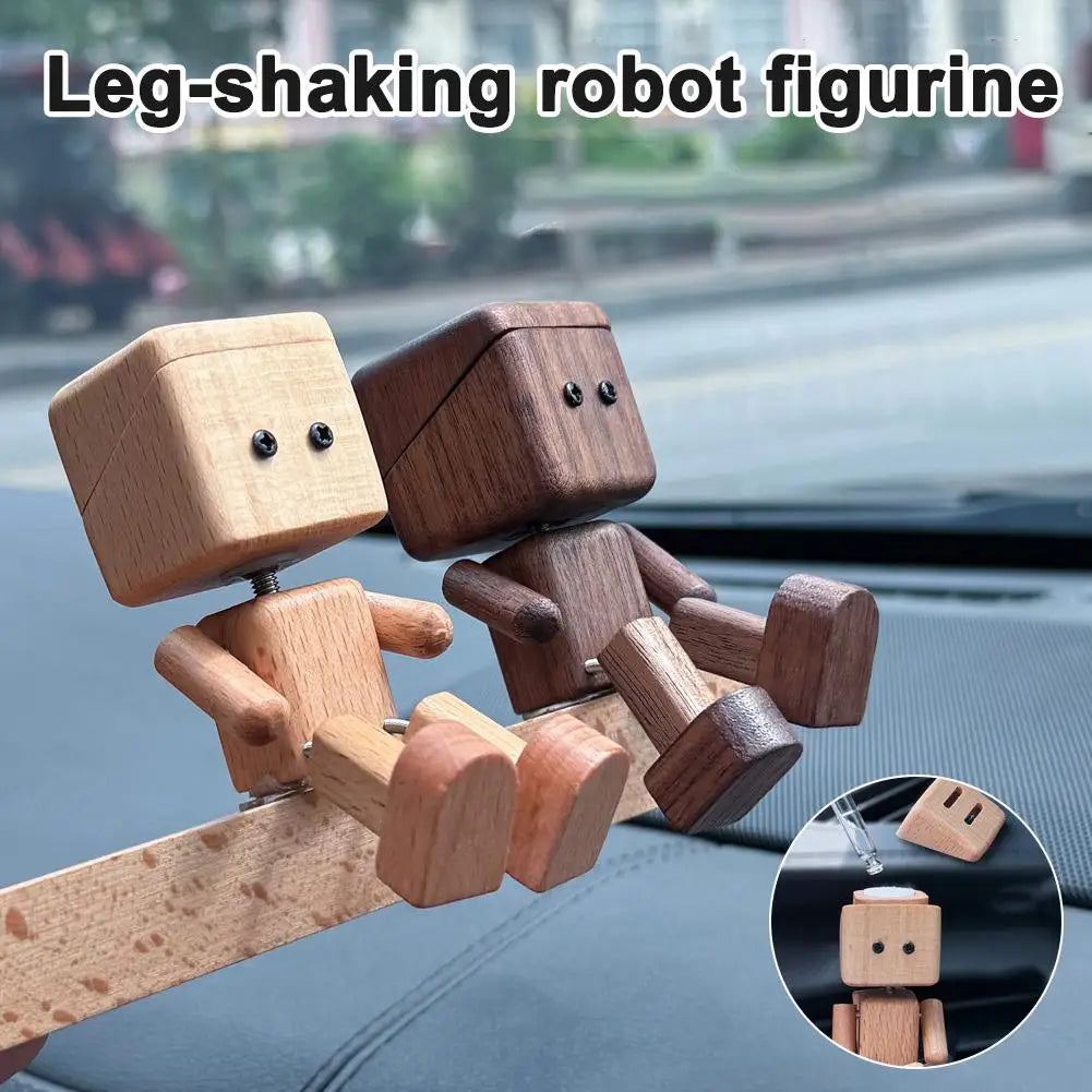 Shaking Wooden Man Figurine For Car Console Leg-swinging Robot Shaking Man Handmade Wooden Figure Wooden Car Aroma Diffuser