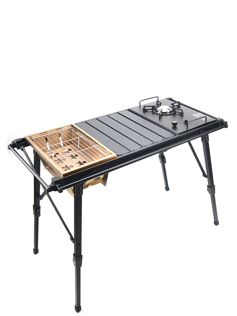 Portable IGT Wood Camping Table with Removable Gas Stove and BBQ Grill Stone's Store