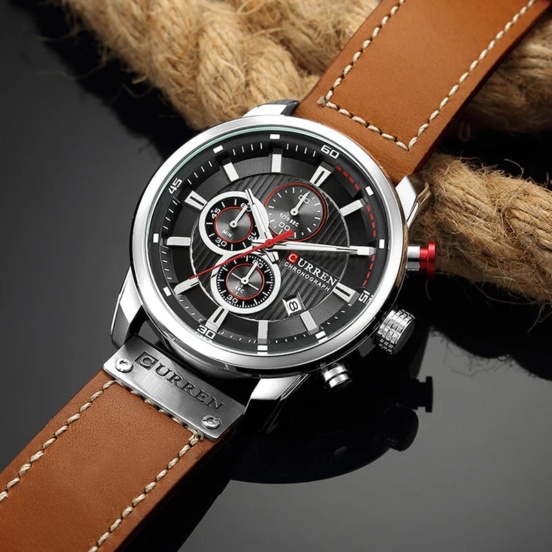Men's Leather Sports Chronograph Watches Stone's Store