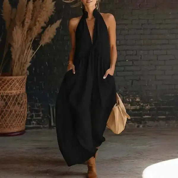 BreezeFlow™ Maxi Dress 🌸✨ — Loose Fit Comfort with Pockets