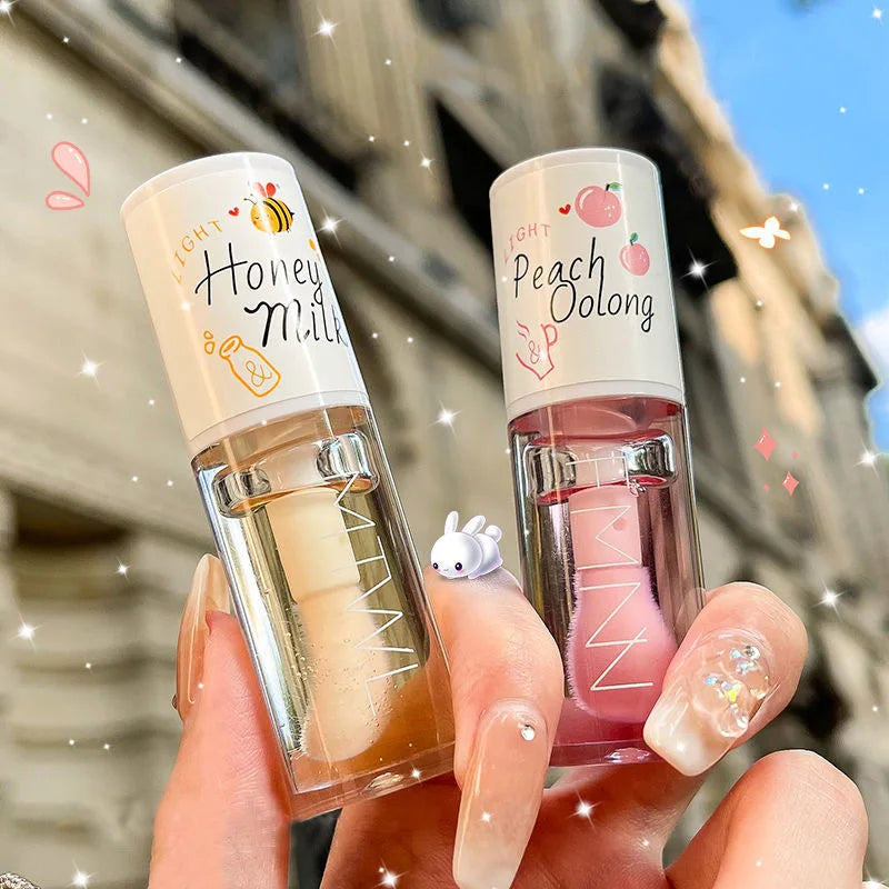 Peach Milk Honey Lip Oil Relieves Dry Moisturizing Lip Gloss Fades Lip Lines Water Light Lips Big Brush Head Cute DENESY Cosmetics Store