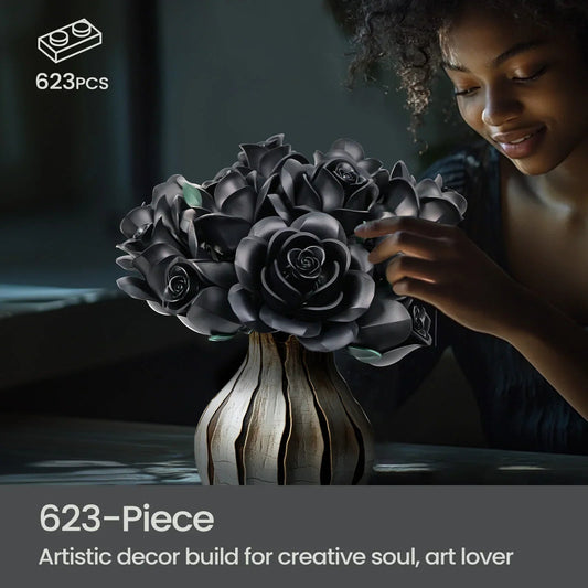 Eternal Elegance – Black Rose Block Bouquet BuildMoc moc Store