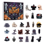 24Pcs Ghost Pumpkin Figurines Halloween Advent Calendar Box Resin Spooky Black Car Bat Ornaments Countdown Calendar Surprise Box