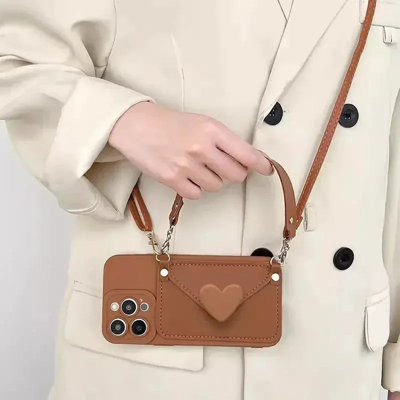 Phone Case with Card Holder and Lanyard - Trendy Crossbody Design