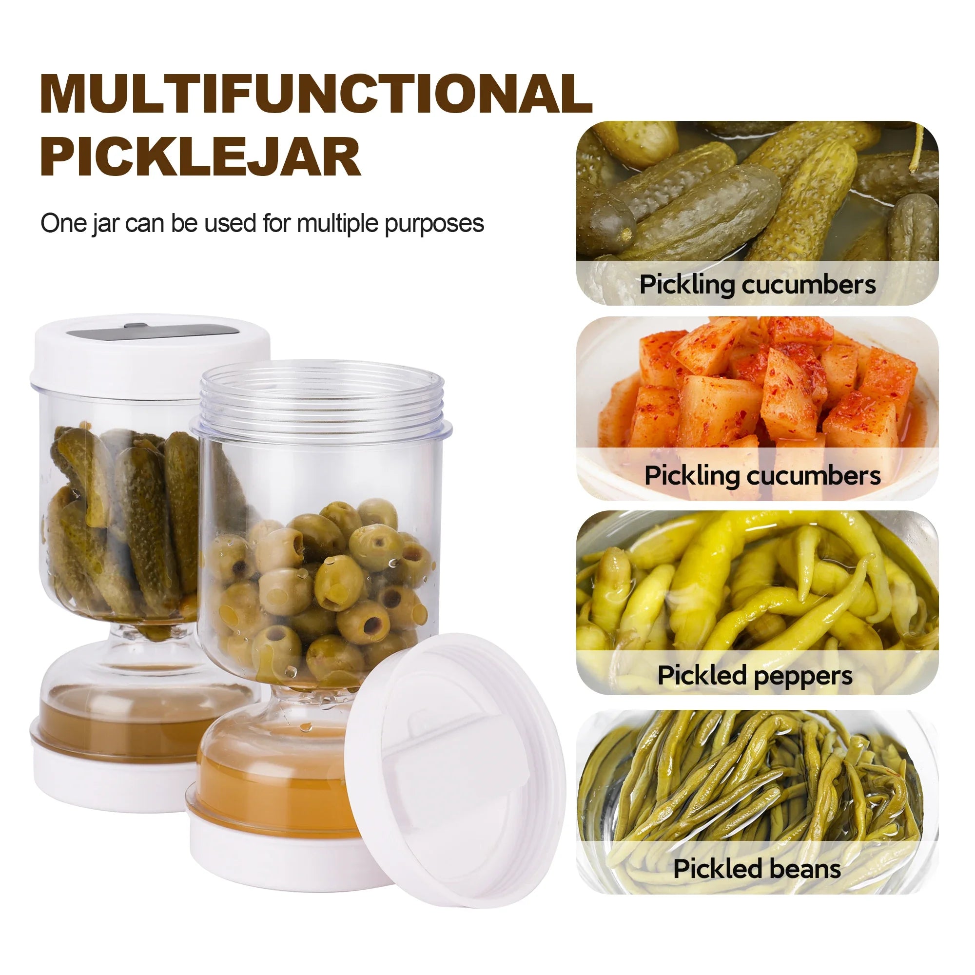 Tarro de encurtidos con tenedores, dispensador de pepinillos y aceitunas, tarro de reloj de arena, recipiente para pepinos, herramienta separadora de zumo para cocina