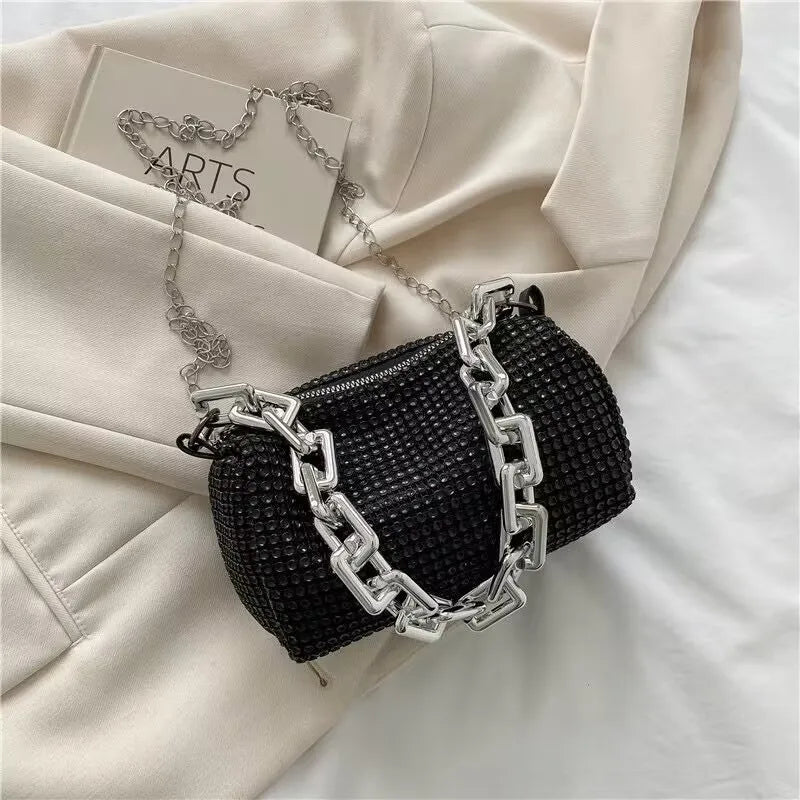 Allover Rhinestone Bucket Bag, Glitter Chain Prom Purse, Women's Mini Crossbody Bag (6.3*3.54) Inch Stone's Store